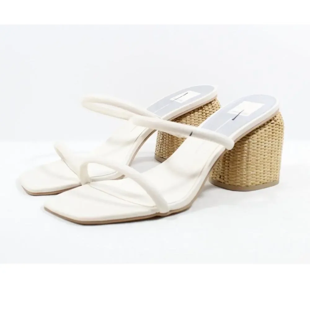 $140 dolce Vita Nancie Dual-Strap Wicker Heel Sandals - White 8  Bridal